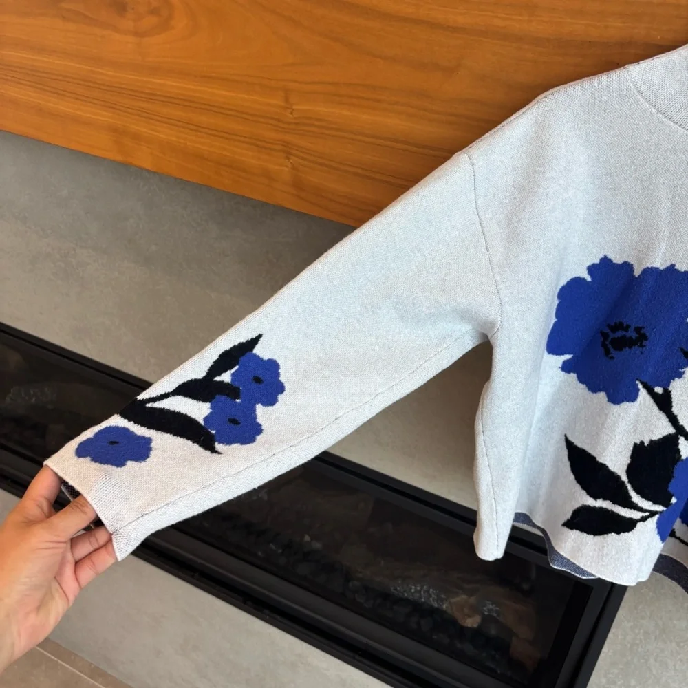 Anthropologie Maeve Carys Blue Floral Mock Neck Sweater, Size M - Picture 6 of 10